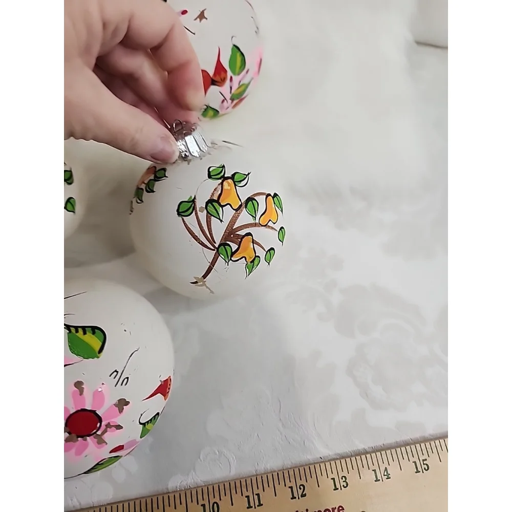 Vintage Hand Painted Floral Bird Glass Ornaments - Picture 12 of 14